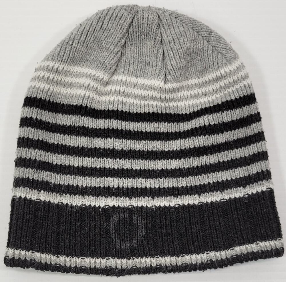 F6) Adult Knit Beanie Winter Striped Gray Black Acrylic Hat